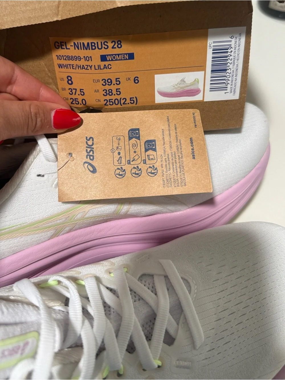 ASICS Women's White Running Sneakers with Pink Midsole GEL NIMBUS 28